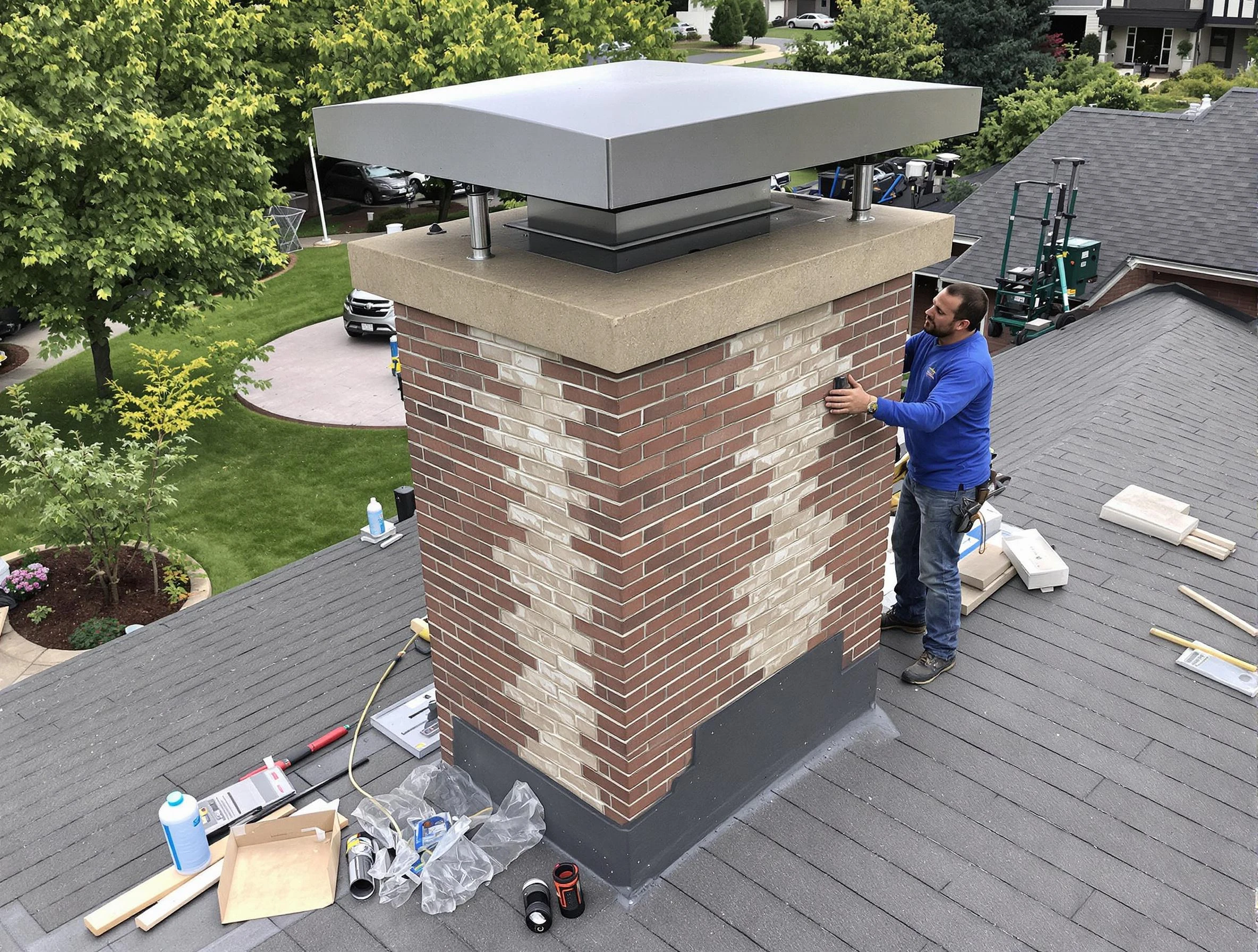 Spanish Fork Chimney Sweep team working on a custom chimney remodel in Spanish Fork, UT